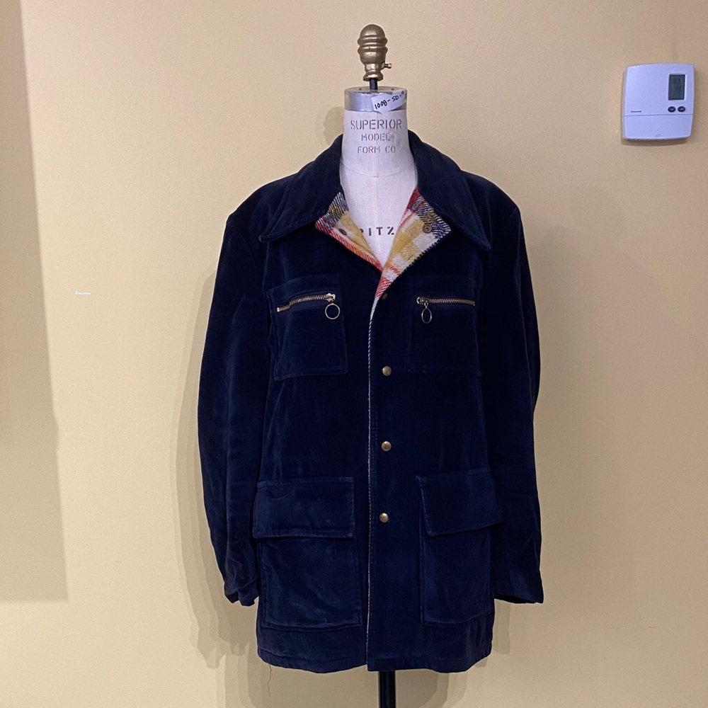 Men's Navy Jacket with Plaid Lining
